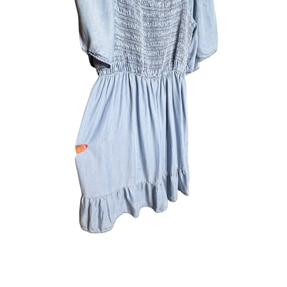 🔴5 for $40 SALE Perch by Blue Pepper Chambray Smocked Denim Tie Back w Ruffle 3X - Picture 6 of 14